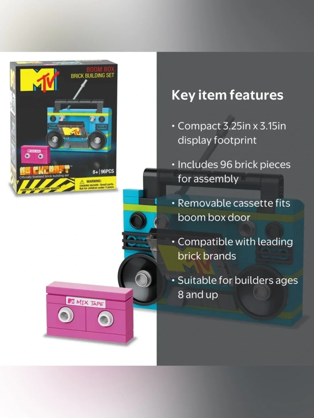 MTV Retro Boom Box Brick Set - Blue, Black & Pink Accents - 96 Piece Puzzle